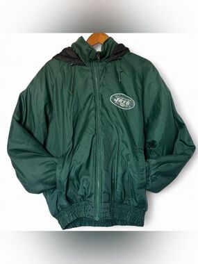 Vintage 90s Green NY Jets NFL Game Day Sports Mens Large Puffer Football Jacket